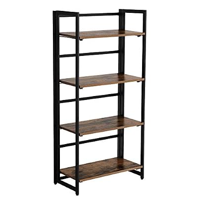 VASAGLE SONGMICS Étagère de Rangement, Bibliothèque, Support de Rangement Pliable, Étagère à 4 Niveaux, Étagère Multifonctionnelle, Montage Facile, avec Cadre Métallique, Vintage, Noir LLS88X