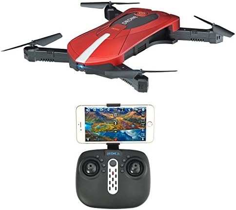 JD-018 Selfie Foldable RC Drone with Camera Live Transmission Wifi FPV APP Control Hover Auto Hover G-Sensor 3D Flip Headless Mode Quadrocopter for all Level Pilots, 1 Battery, Remote Control, Red / Black