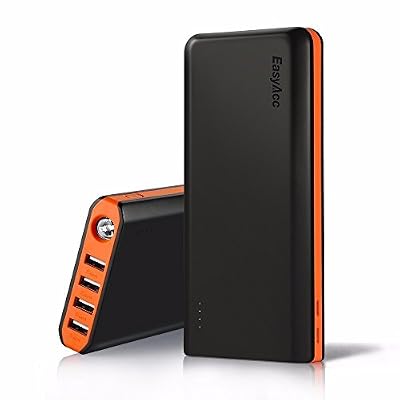 EasyAcc [Ultra Rapide] EasyAcc 20000mAh Batterie Externe Avec 4 Ports de Sortie Pour Partager et 2 Ports d'Entrée USB Chargeur Intelligent Avec Lampe de Secours Pour Smartphones et Tablettes - Noir et Orange