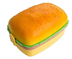 N.1 Kids ABS Plastic Mad-wolf Square 3 Containers Sandwich Burger Shape Tiffin Lunch Box (Yellow, 500 ml)