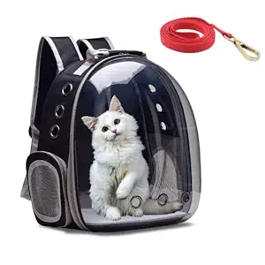 BURAQ Astronaut Space Transparent Capsule Breathable Airline-Approved, Ventilate Transparent Carrier Backpack with Leash for Travel, Hiking and Outdoor for Kitten Puppies Dog & Cats (Black)