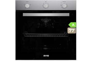 EVVO Four électrique à encastrer, efficacité A - 2 800 W, 77 litres, fonction grill, 4 programmes, minuteur, télécommande, sélecteur, porte triple vitrage, modèle : H10 (couleur inoxydable)