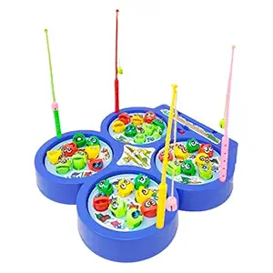 TANMAN TOYS 32 Pieces Magnetic Fish Catching Game Fishing Game with Music with 4 Rotating Fish Ponds with 4 Magnetic Sticks | Best Toy for Kids 3-8 Years | Assorted Colors