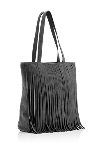 The Handbag Edit - Fringed Tote, Bolsos totes Mujer, Gris (Grey/Pewter), 10x36x36 cm (W x H L)