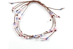 GOWER COAST CRAFTS Handmade 3 String Pink and Blue Bead Surf Anklet on Chestnut Cord