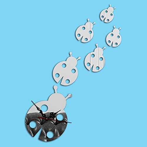 SSBY-Wall clock DIY fashion, fashion creative 3D Ladybug acrylic mirror wall clock, living room decoration style wall clock , Silver
