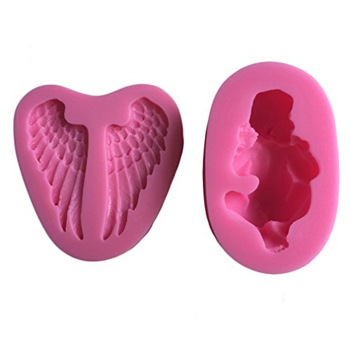 LYNCH 1Set Schlafen Baby Und Engels-Flügel-Typen Silikon Backform Schokolade Fondant-Form,Rosa - 3