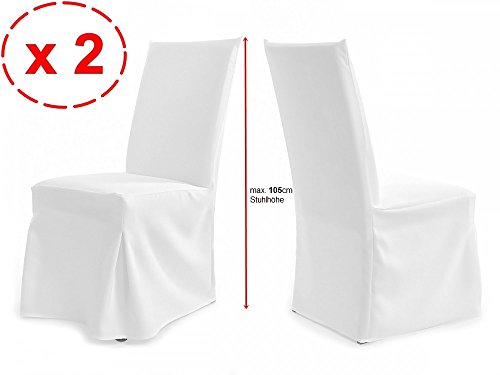 2er Pack Universal Stuhlhussen - Stuhlhöhe: bis ca. 105cm - Modell Paris - (Weiß)
