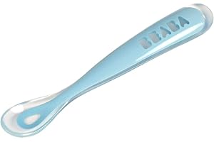 BÉABA - Cucchiaio in Silicone per Bebè e Neonato, Cucchiaino Svezzamento, Blu