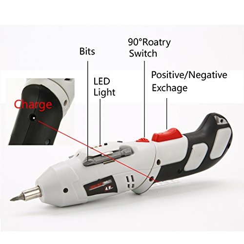 Elektrisch Akkuschrauber 4.8v, PHOEWON 45-in-1 Schraubendreher Elektro Bohrer Bits Set Schraubendreher HSS Bohrer Werkzeug Nachladbare Elektrische Bohrmaschine Elektroschrauber Kit - 4