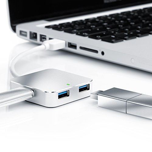 CSL – 4 Port USB 3.0 HUB (Super Speed) | 4 Port Hub (Verteiler) | bis zu 5 Gb/s | für Windows, Linux und MAC (Macbook, Macbook Air, Macbook Pro etc.) | Desktop-PC / Laptop / Tablet-PC | Plug & Play | Hot Swapping | abwärtskompatibel (USB 2.0 und USB 1.1) | Anti Print | silber | Alu Gehäuse - 4