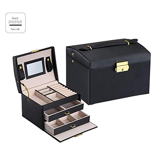 Preisvergleich Produktbild BOYH Kreativ Reise,Schmuckkästchen für Ringe Ohrringe aus Spiegel (Dreischichtige Doppelschublade),Black