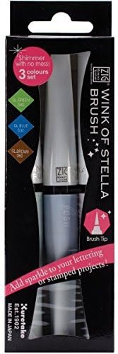 Kuretake Zig Memory System Wink of Stella Brush Glitter Markers, Landscape, Green, Blue, Brown, 3-Pack