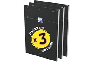 OXFORD Lot de 3 Blocs-notes Smart A4 160 Pages 5x5 Agrafée Couverture Carte Souple Noir