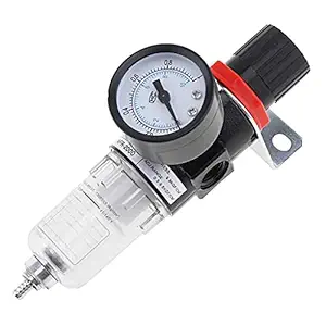 Pneumatic Air Filter Regulator AFR-2000 Compressor Pressure Reducing Valve Oil Water Separation Gauge Outfit 1/4 Inch Pressure Gauge Black(Pack Of-1)