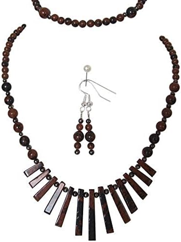 M Allen Mahogany Obsidian Gemstone Tapered Necklace, Bracelet &amp; Earrings Gift Set