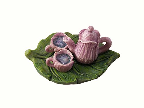 Miniatur-Fee Gartenmöbel Set: Blatt Bistro Set mit Tee-Set für Feen und Gartenzwerge - 7