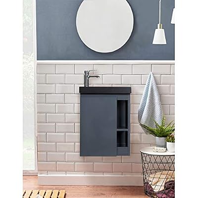 Mob-In Meuble Lave-Mains Gris avec Vasque en Résine de Synthèse Noire L41,5 x H53 Hampton