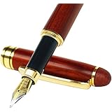 Fountain Pen, MaleDen Vintage Handcrafted Rosewood Calligraphy Pen with Ink Refill Converter and Medium Nib for Fine Writing Executive Signature, PU Leather Case for Exquisite Gift