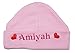 Little Hearts Baby Hat 100% Super Soft Double Layered Cotton Personalised & Embroidered with the name of your choice. (0-3 Months, Baby Pink & Red Hearts)