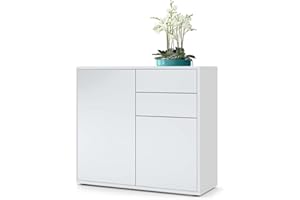 Vladon Cajonera Ben, Cómoda con 2 Puertas y 2 Cajones Blanco Mate/Blanco Mate (79 x 74 x 36 cm)