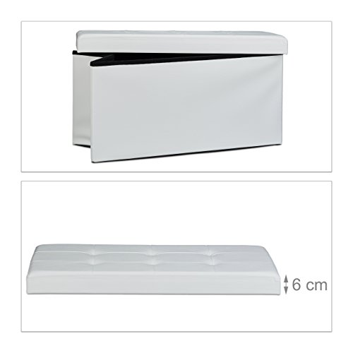 Relaxdays Faltbare Sitzbank Gr. L aus Kunstleder H x B x T 38 x 78 x 38 cm stabiler Sitzcube mit praktischer Fußablage als Sitzwürfel als Aufbewahrungsbox mit Stauraum und Deckel zum Abnehmen, weiß - 5