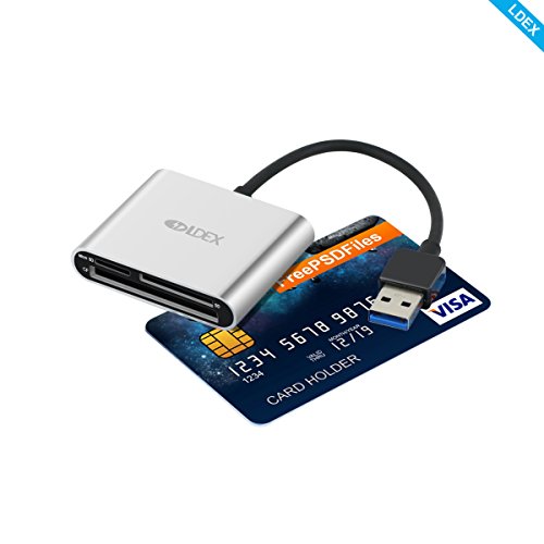 Ldex SD Kartenleser Aluminium Superspeed USB 3.0 Multi-In-1 Kartenleser für SD-Karte / CF-Karte / Micro SD-Karte und mehr mit 120mm Kabel geeignet für Desktop-Silber - 4