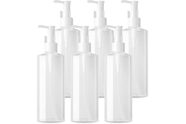 TIANZD 6 Pièces Ovales Transparent Flacon Vide Pet 200ml Pompe Cosmétique Bouteilles Vides Pompe Doseuse avec Clip pour Cosmétique Une Utilisation Savon Lotion Gel Huile Essentielle