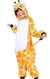 JT-Amigo Kinder Pyjama Strampler Schlafanzug Tier Kostüm für Halloween Karneval Fasching, Giraffe Kostüm, Gr. 140/146