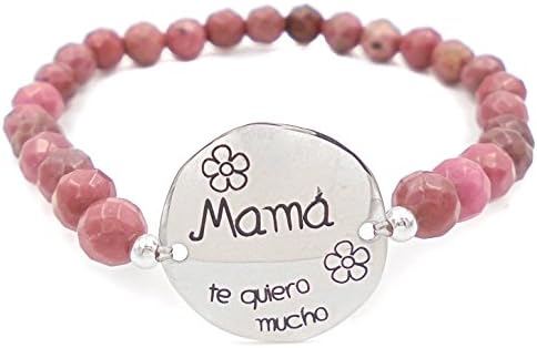 'Teresa Sesame – Bracelet Lady/Woman with Natural Stones of Rhodochrosite and Silver Plate 1 Law (925 Thousandths) with Emotiva Phrase Mom I Love You Much "