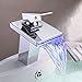 Produktbild YWYQZ LED Waschtischarmaturen, Wasserfall Wasserhahn Bad Glas Einhebelmischer Waschbecken Armatur Mischbatterie Mit 3 Farbewechsel Für Bad Badezimmer WC,Purple