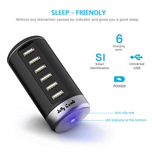 Jelly Comb USB Ladegerät 6-Port mit SI (Smart Identifikation) Technologie für iPhone, iPad, Samsung Galaxy, Nexus, HTC, Motorola, LG und weitere (Schwarz) - 4