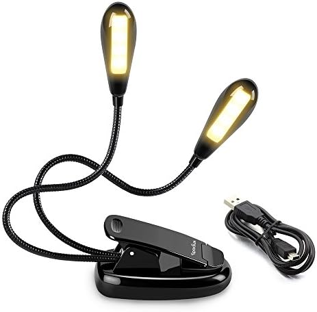 Rechargeable Flexible Clip Reading/Book Light - Speclux 8 LED Eye-care Portable Music stand Lamp,Dual Head,3000K Warm White Dimmable Clip Light,Task Lighting,Ideal for Books,Shelves and Bed Headboard
