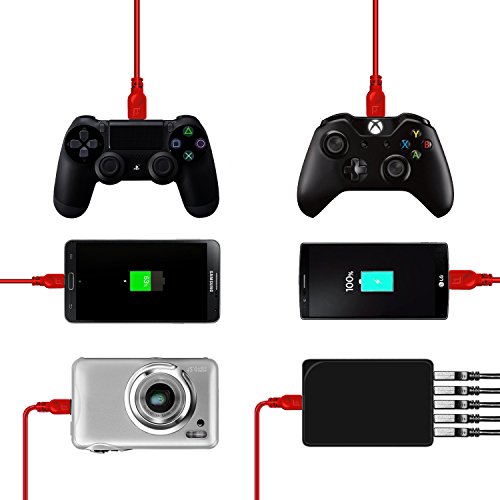 Lot de 2  Vniqloo 3m C  ble de Charge pour Manette Playstation 4  DualShock 4  PS4  PS4 Pro  PS4 Slim  Manette Xbox One Xbox One S Xbox One Elite Xbox One X  Jouer et Recharger  - Rouge