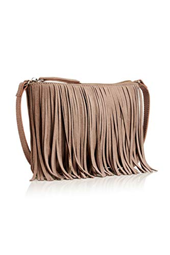 The Handbag Edit - Fringed Crossbody, Bolsos bandolera Mujer, Beige (Taupe/Light Gold), 1x23.5x15 cm (W x H L)