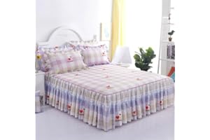 Morbuy Bettrock Rüschen Tagesdecke, 3-Teilig Set Bettwäsche Rüschen Tagesdecken und 2 Kissenbezüge Mikrofaser Bett Blatt Röcke Bettröcke (180x220+48x74cm,Rotes Liebesherz)