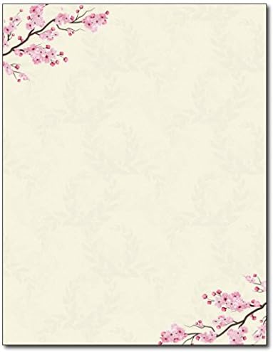 Desktop Publishing Supplies Cherry Blossoms Stationery Paper - 80 Sheets, White & Beige, Decorative, Letter - 8 1/2" x 11", 28lb Bond Paper Stock