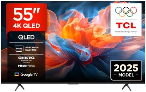 TCL 55T8C TV QLED 4K HDR Ultra HD da 55", QLED TV con tecnologia Google TV (Dolby Vision e Atmos, Motion Clarity Pro a 144 Hz, FreeSync, audio Onkyo 2.1, compatibile con Google Assistant)