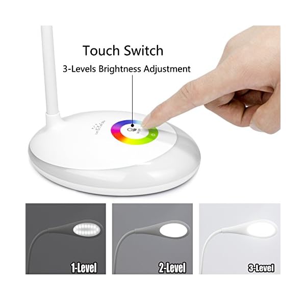 Leadleds Desk Lamps, Book Reading Lights with Touch-Sensitive Control Panel, 3 Adjustable Brightness Levels, 256 Color Changing Base, Eye-Protect USB Rechargeable LED Bedside Lamps for Kids - Image 6