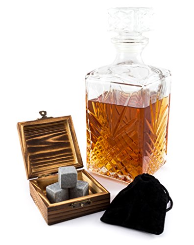 Whisky Steine von Rusty Wood, 6 wiederverwendbare Eiswürfel aus Stein mit hygienischem Samtsäckchen, mit rustikalem Holzkästchen perfekt als Geschenk – reusable Whiskey Rocks - 6