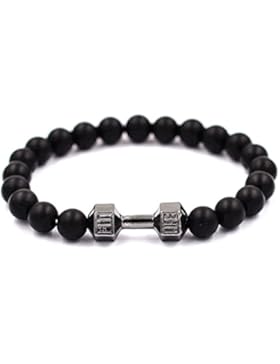 cameleon-shop Armband tibetischen ausziehbar Perle–Hantel Fitness Schwarz–Schwarzer Stein Mate 8mm–Länge...