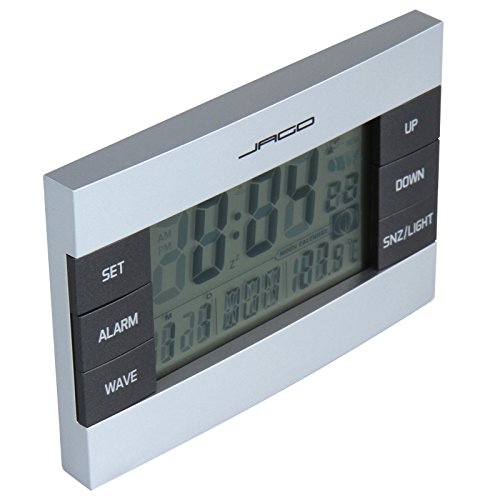 Jago Funkwecker mit Mondkalender und Temperaturanzeige mit LCD-Display in 7 verschiedenen Sprachen inkl. Snooze-Funktion und Datums- Wochentaganzeige - 5