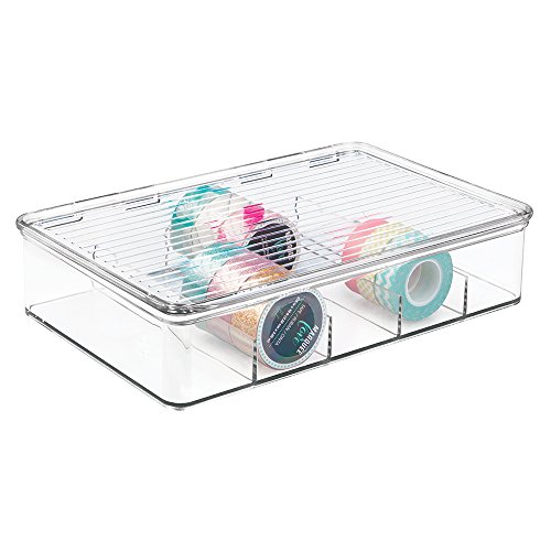 mDesign Aufbewahrungsbox für Bastelbedarf – toller Bastel Organizer mit 5 Fächern – perfekt für Bastelmaterial, wie Glasperlen, Moosgummi und Stoffbänder – durchsichtig - 4
