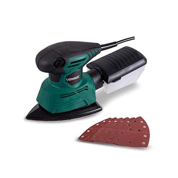 VONROC Dreieckschleifer Mouse | Multischleifer 130 W - Mit Staubauffangbehälter und 6 Schleifblättern