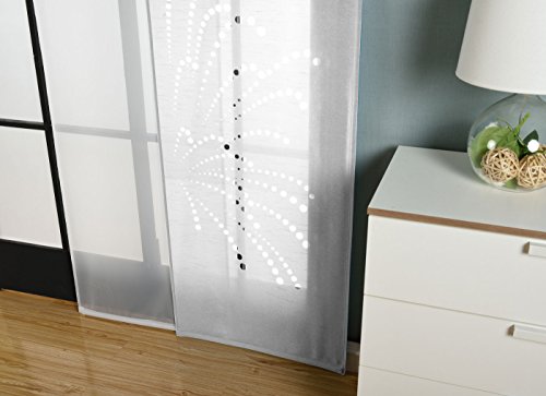 2er-Pack Schiebegardine Flächenvorhang Rodez Lasercut Wildseide Optik Voile , Weiß, 245×60 cm (HxB) inkl. Paneelwagen und Beschwerungsstangen, 165640 - 3