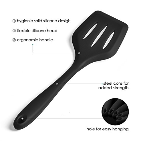 10 Küchenutensilien aus Silikon Sets, Home cookingtools enthält Backen Spoonula, Pinsel, Schneebesen, klein und groß Pfannenwender, Schöpflöffel, Schlitz Turner & Löffel, Zange, Pasta Gabel (Schwarz) - 4