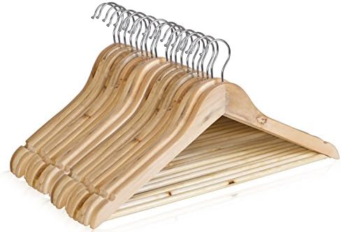 KEY2RETAIL® Pack of 20 High Quality Strong Natural Wood Wooden Coat Hangers with Round Trouser Bar and Shoulder Notches (Pack of 20)