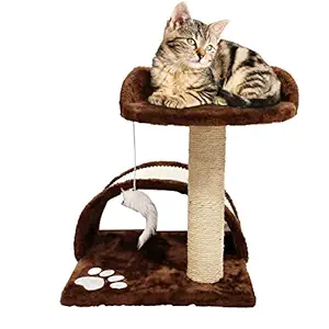 Emily Pets Cat Activity Tree and Scratching Post, Carpeted Natural Sisal Tower with Platform and Hanging Ball Cat Furniture Made for Kitten and Small Cat for Exercise Brown