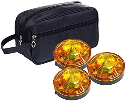 Tumecos Emergency Flare Alert Warning Signal Caution Light LED Beacon Pro with Magnetic Base for Vehicle - Pack of 3 with Storage Bag (Yellow 3)