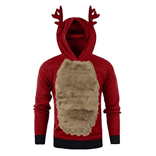 Preisvergleich Produktbild AimdonR 3D Rentierhorn Kapuzenpullover, Christmas Velvet, Winter Unisex Sweatshirt, Rudolph Rentier CosplayWeihnachts Kostüme